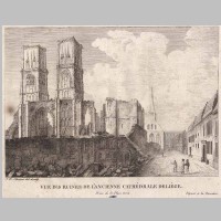 Vue des ruines de l'ancienne cathédrale de Liège, prise de la Place Verte, par Jean-Noël Chevron, Wikipedia.jpg